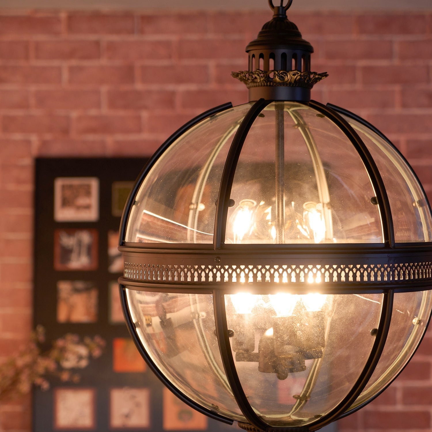 Vintage Glass Pendant Light Industrial Globe Hanging Fixture