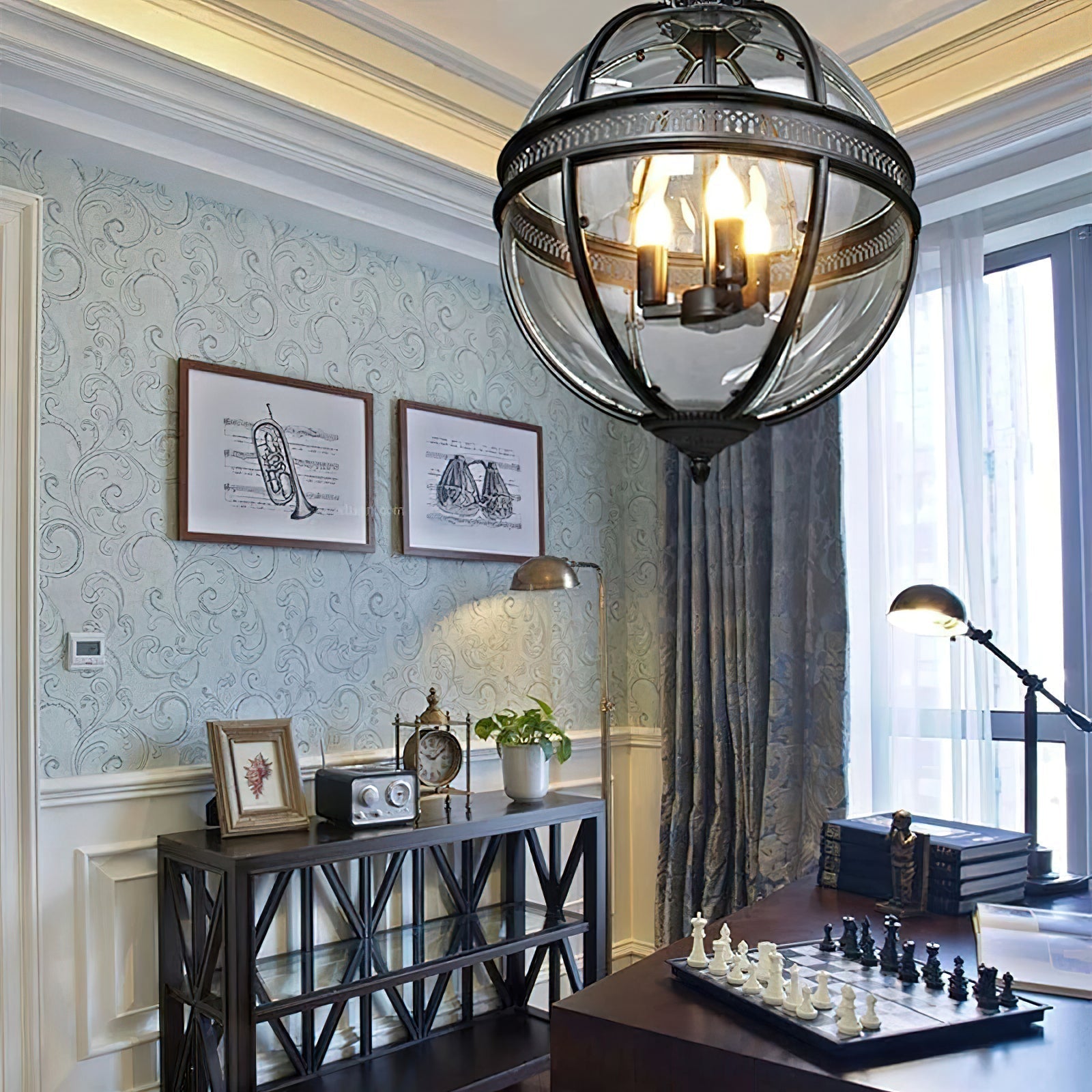 Vintage Glass Pendant Light Industrial Globe Hanging Fixture