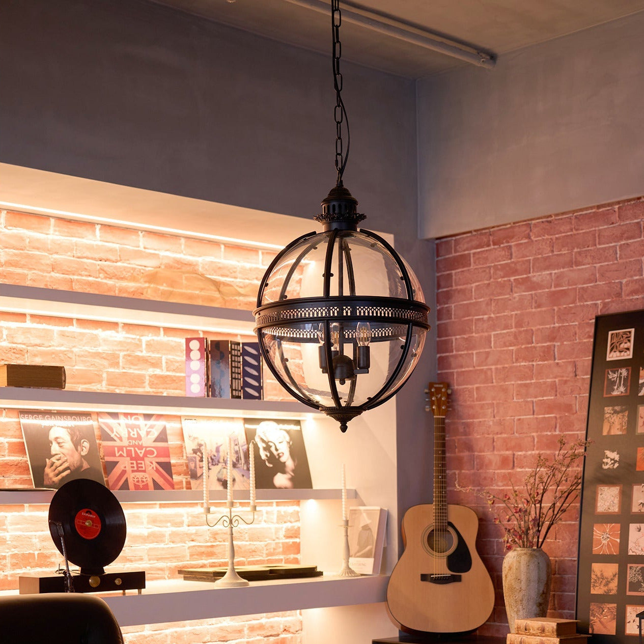 Vintage Glass Pendant Light Industrial Globe Hanging Fixture