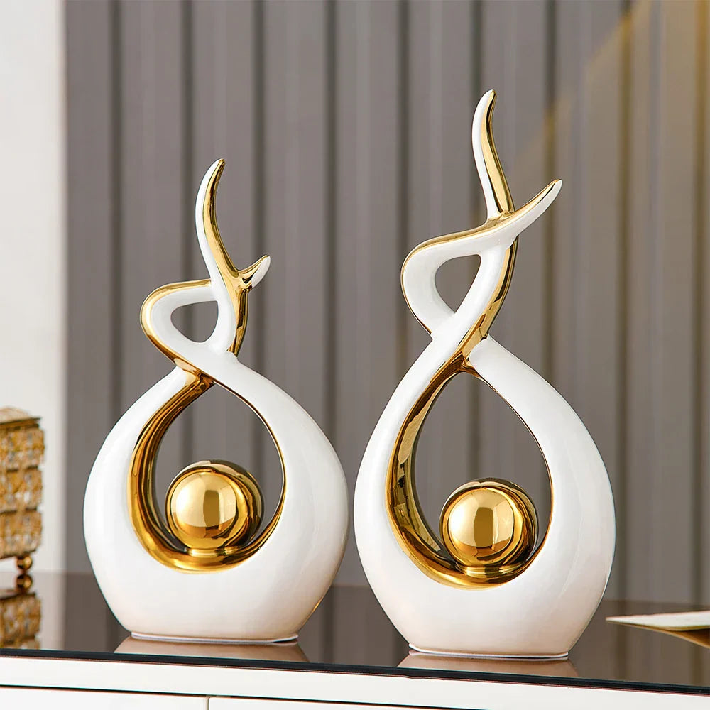 Abstract Ceramic Sculpture with Gold Detail Decorative Ornament