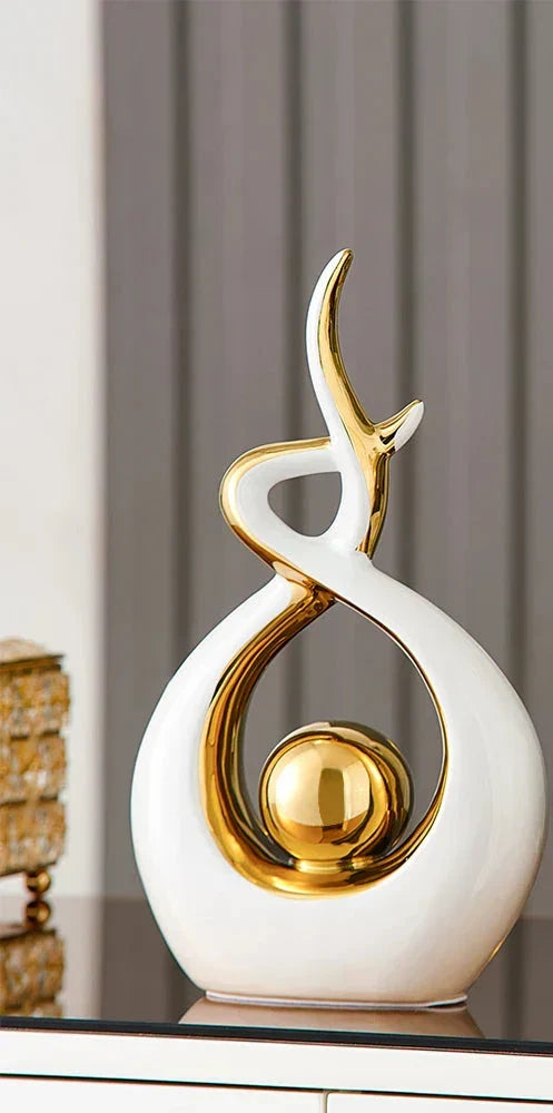 Abstract Ceramic Sculpture with Gold Detail Decorative Ornament