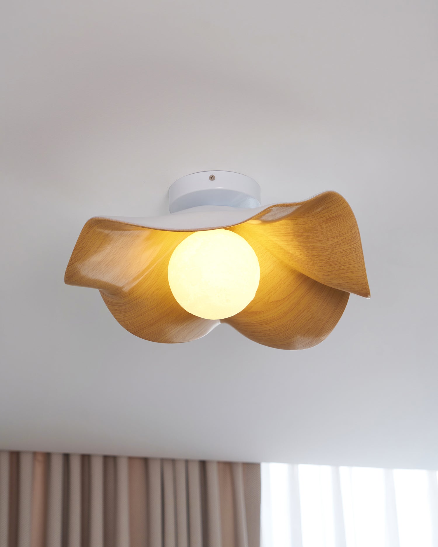 Modern Ceiling Lamp Sculptural Wood Inspired Design