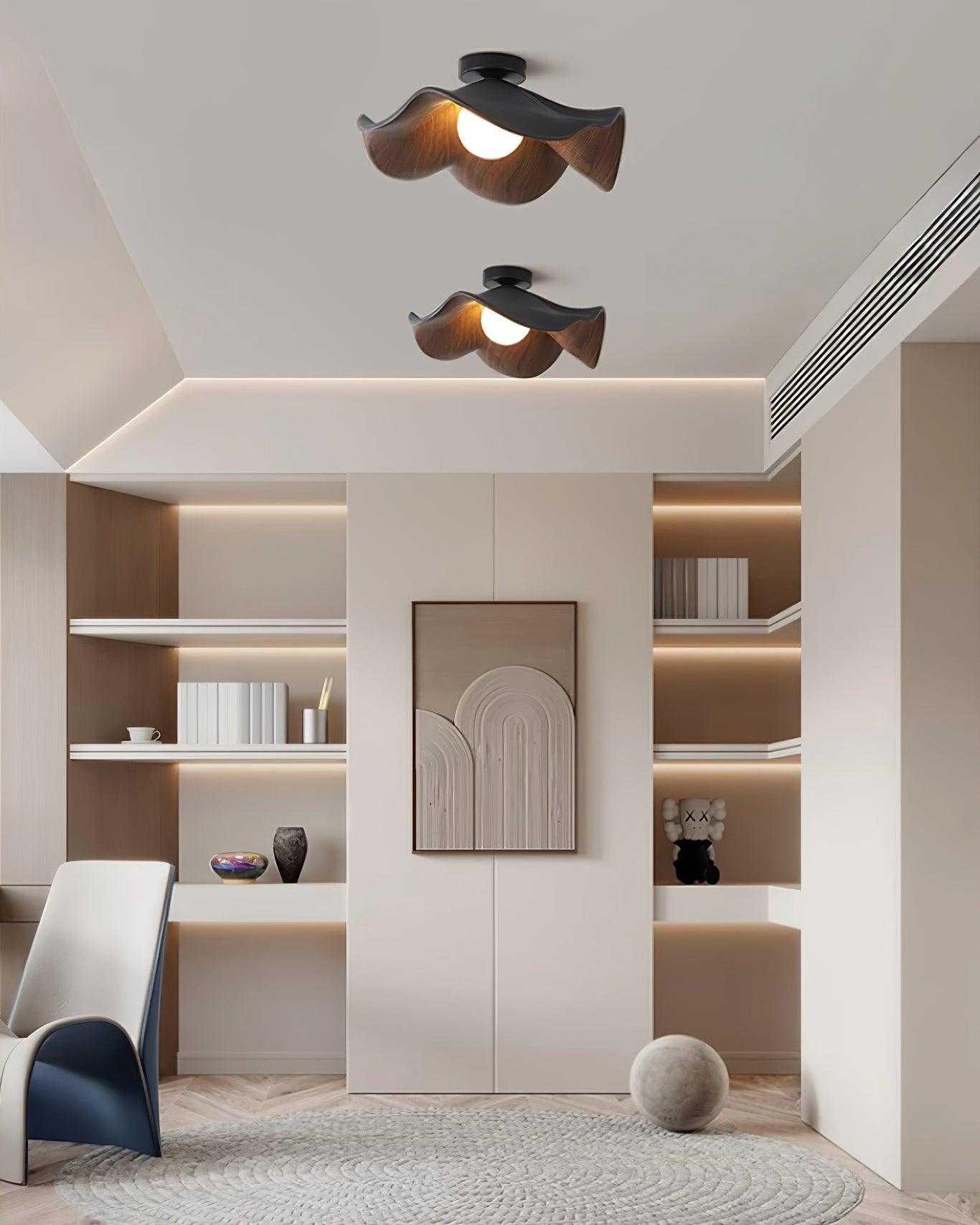 Modern Ceiling Lamp Sculptural Wood Inspired Design