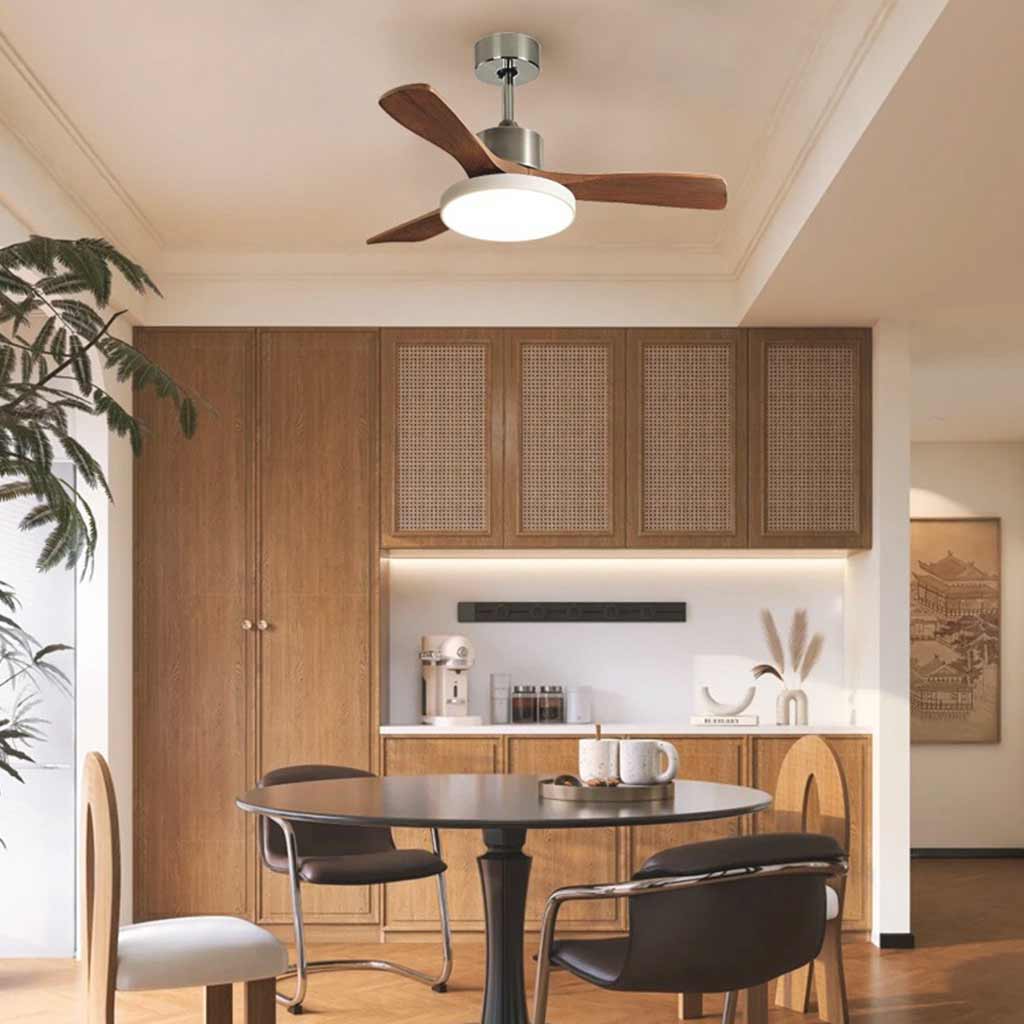 Ceiling Fan with LED Light and Three Wooden Blades