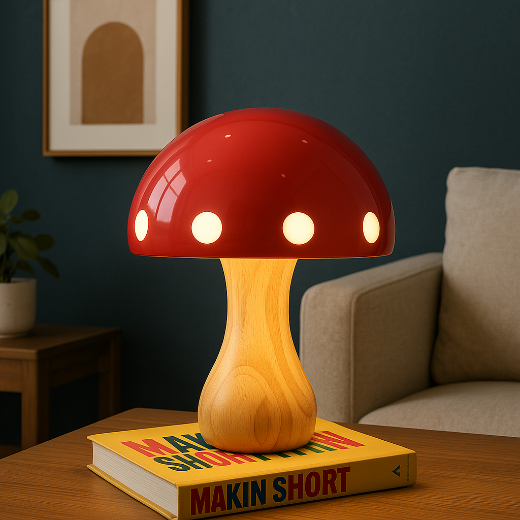 Wood Stem Mushroom Table Lamp