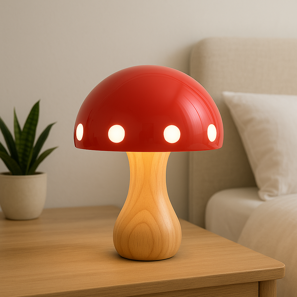 Wood Stem Mushroom Table Lamp