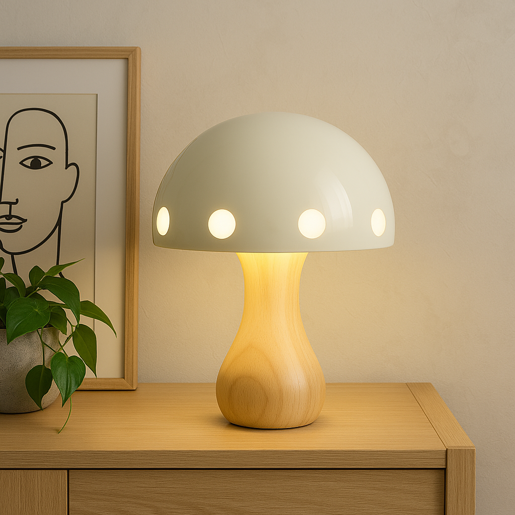 Wood Stem Mushroom Table Lamp