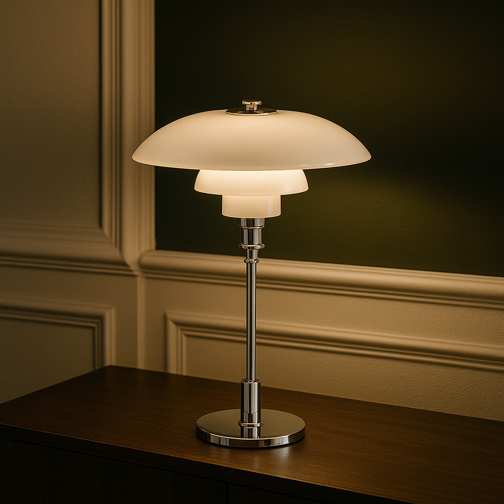 Vintage Danish Glass Shade Table Lamp