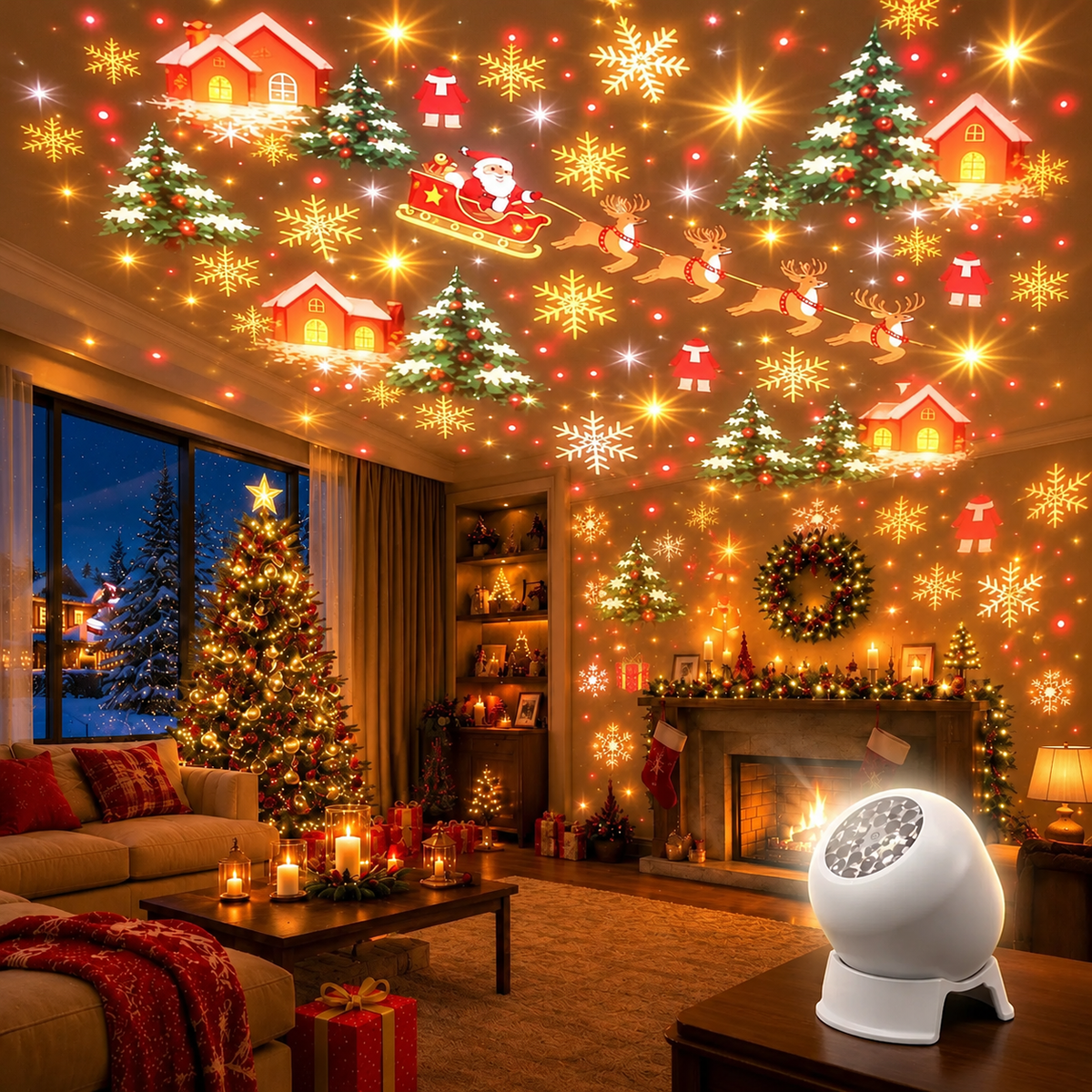 Projecteur LED de Noël avec motifs festifs multicolores