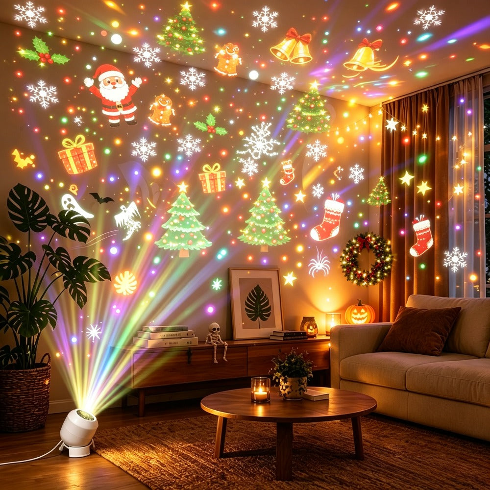 Projecteur LED de Noël avec motifs festifs multicolores
