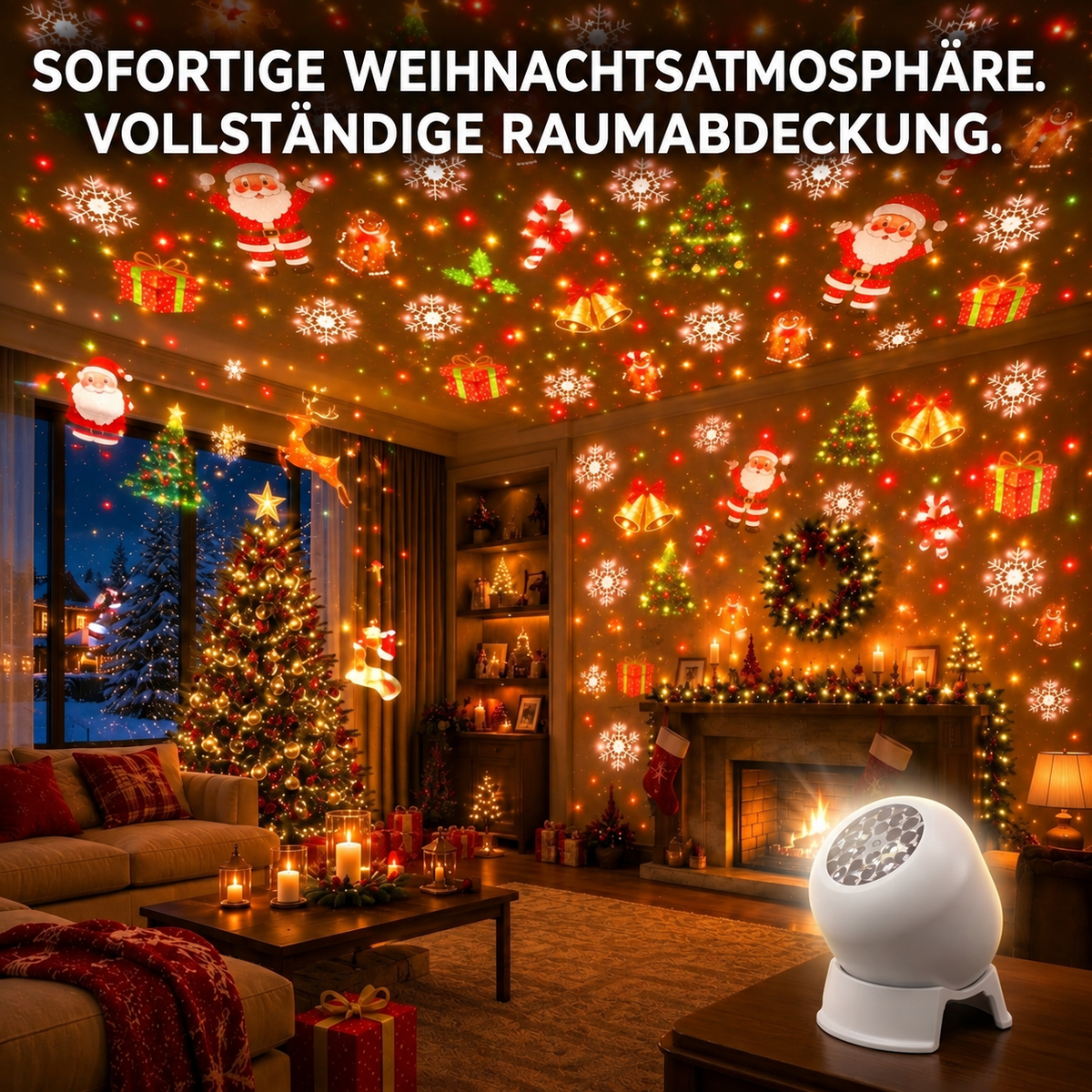 Projecteur LED de Noël avec motifs festifs multicolores