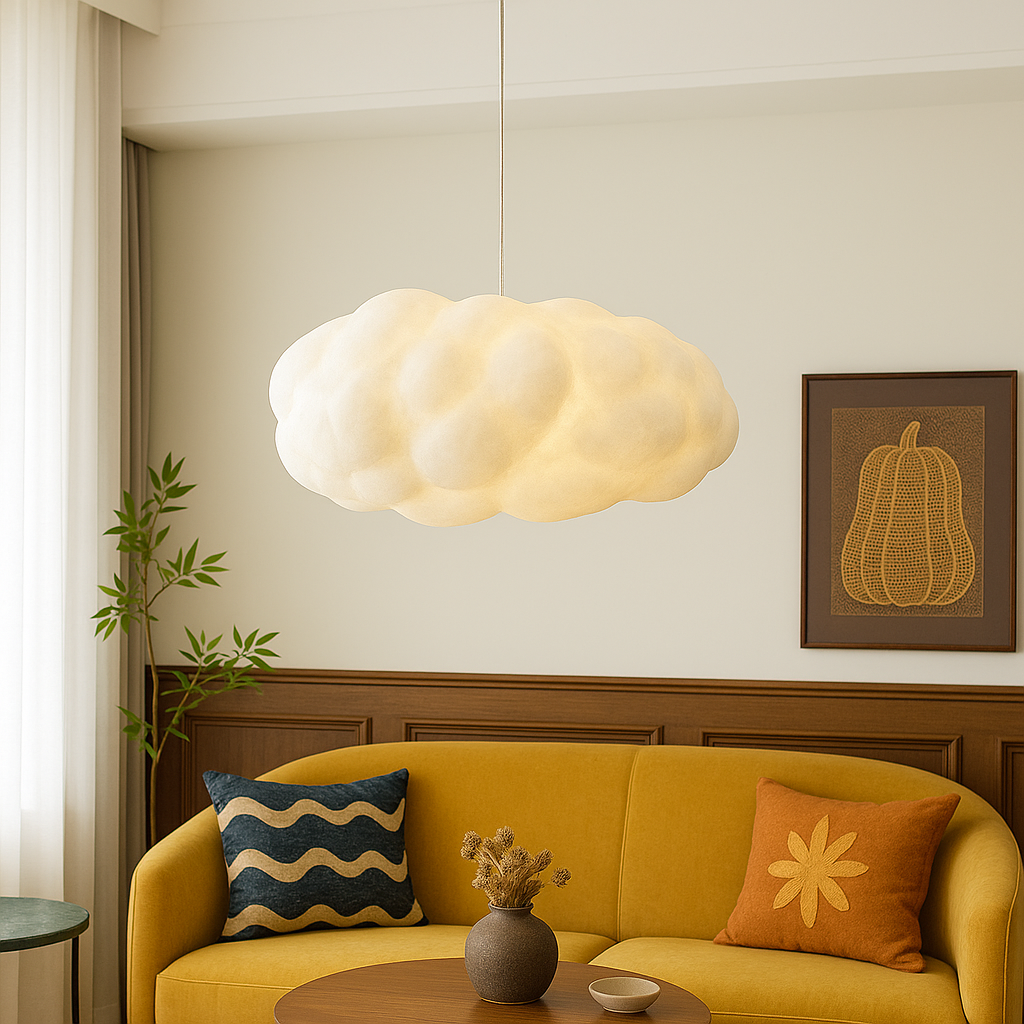 Cloud shaped pendant light with soft white shade