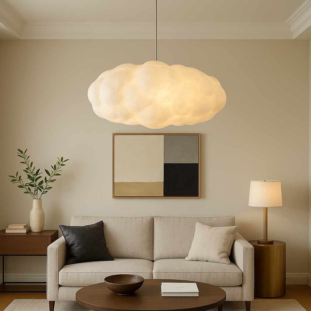 Cloud shaped pendant light with soft white shade