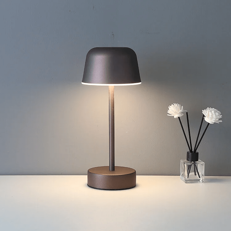 Minimal Metal Dome Table Lamp with Cylindrical Stem Base