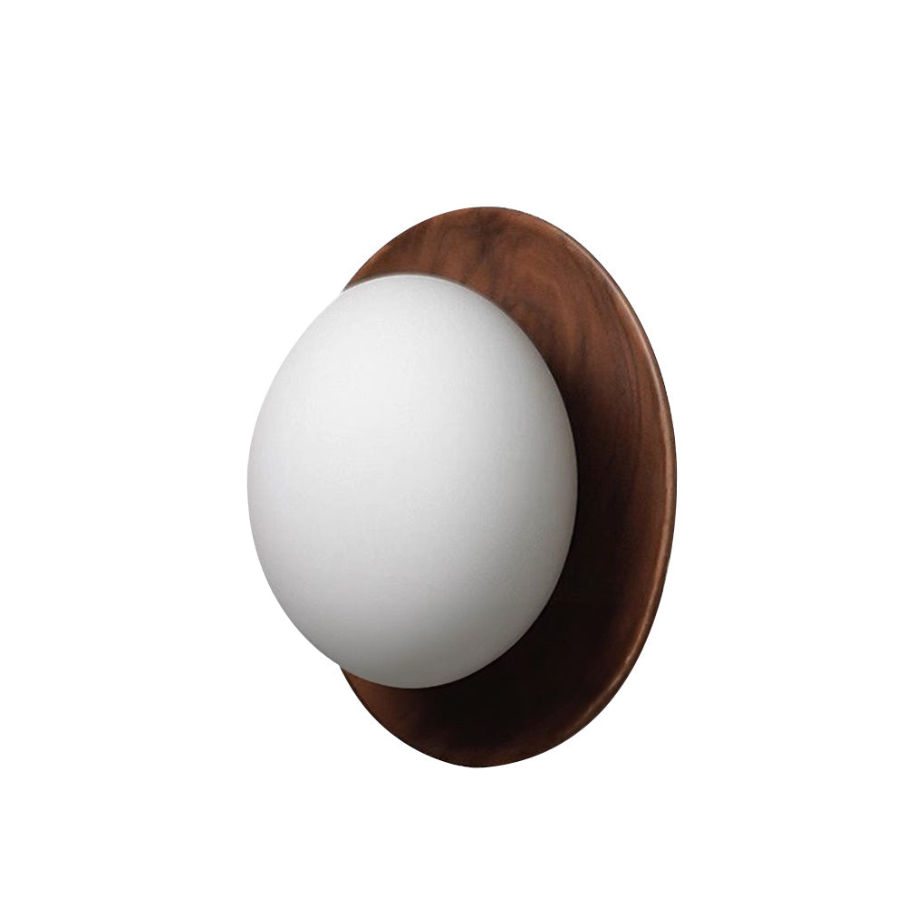 Round Wooden Wall Light with Frosted Globe Shade