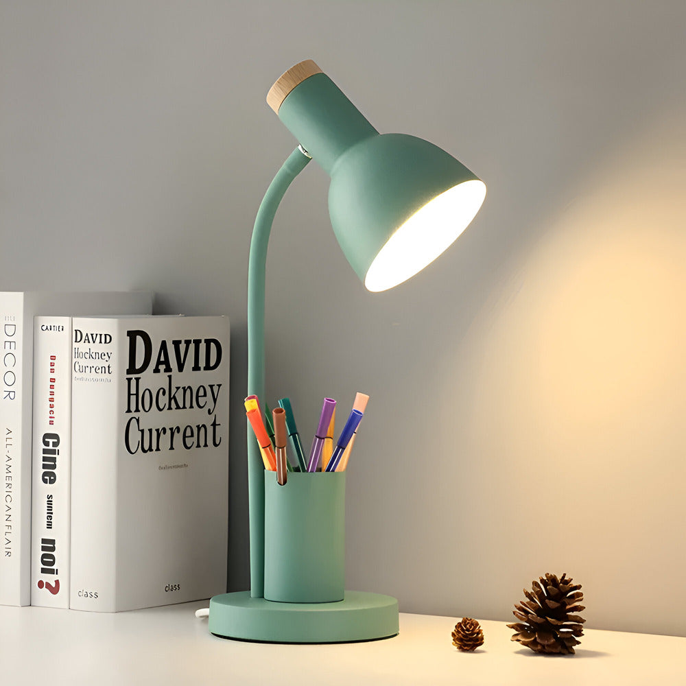 Desk lamp with storage base and flexible neck