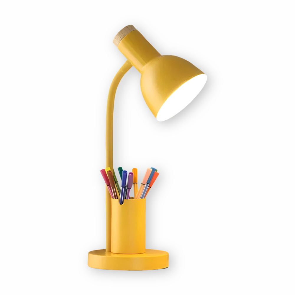Desk lamp with storage base and flexible neck