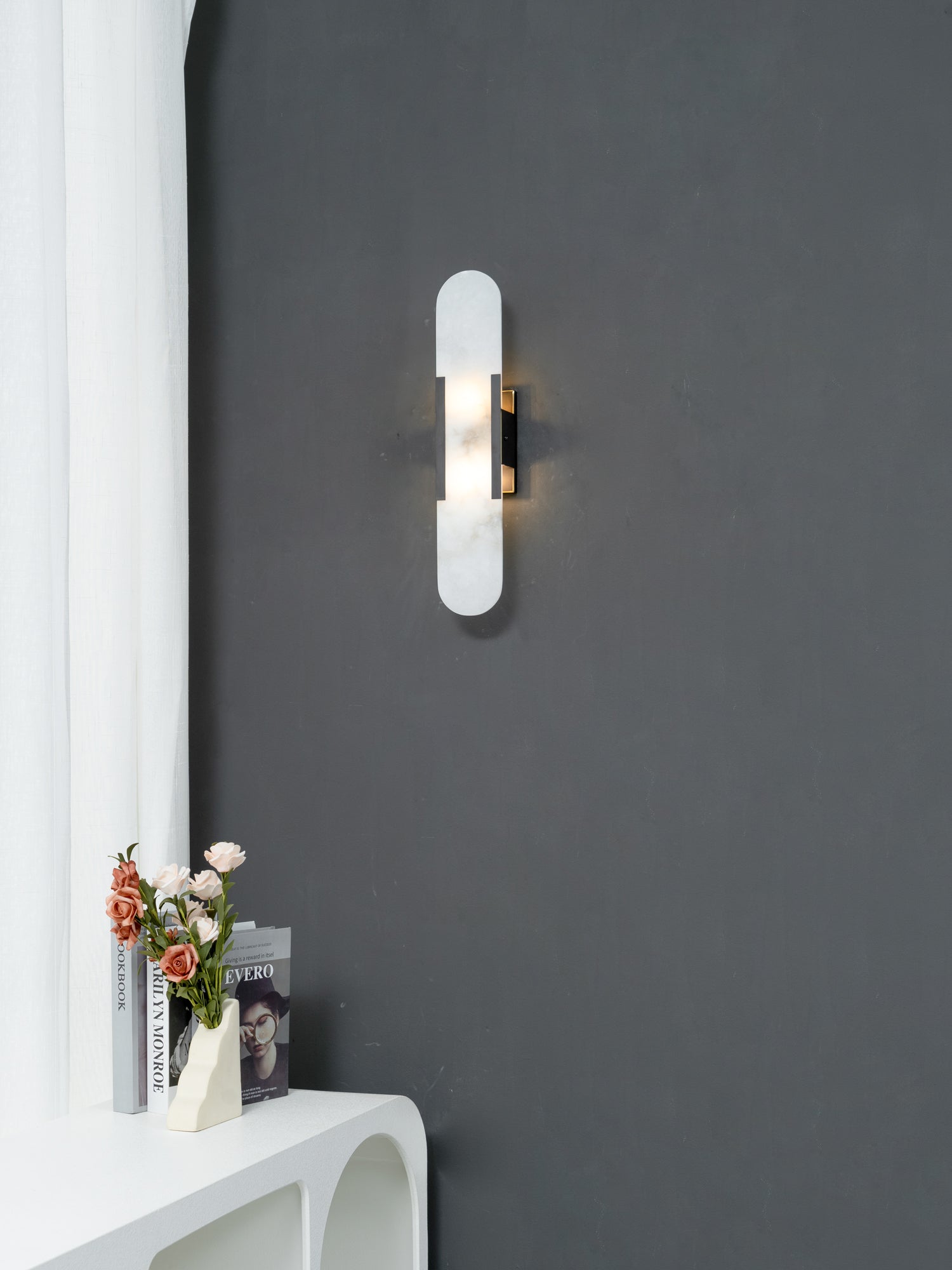 Oval Marble Wall Sconce with Soft LED Ambient Lighting