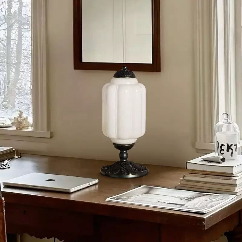 Opal Glass Table Lamp with Decorative Vintage Base