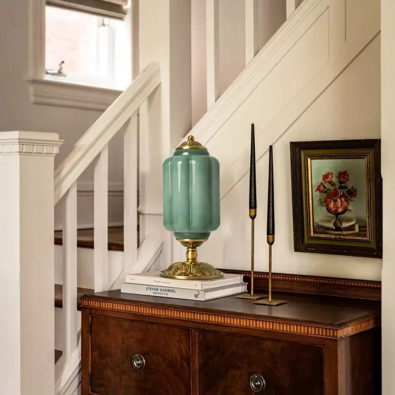 Opal Glass Table Lamp with Decorative Vintage Base