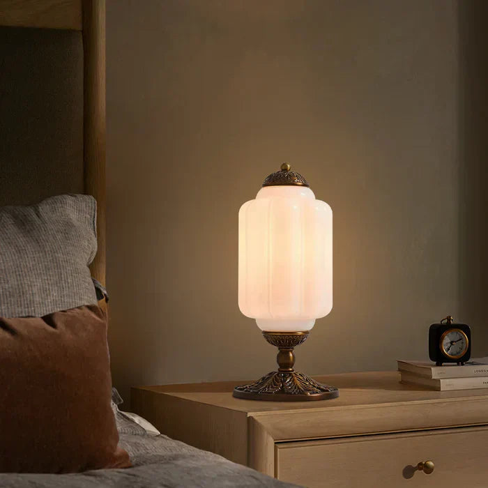 Opal Glass Table Lamp with Decorative Vintage Base
