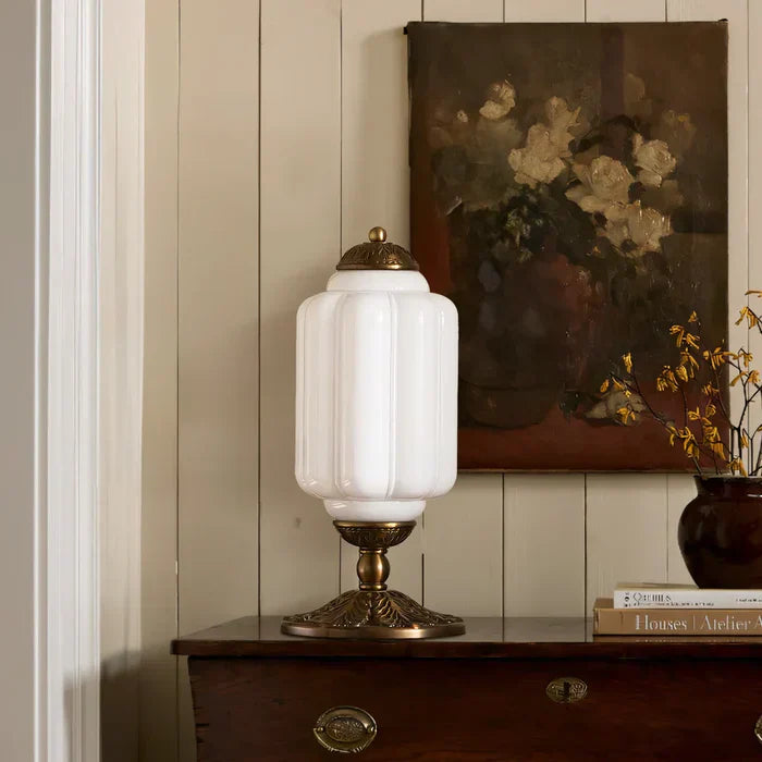 Opal Glass Table Lamp with Decorative Vintage Base