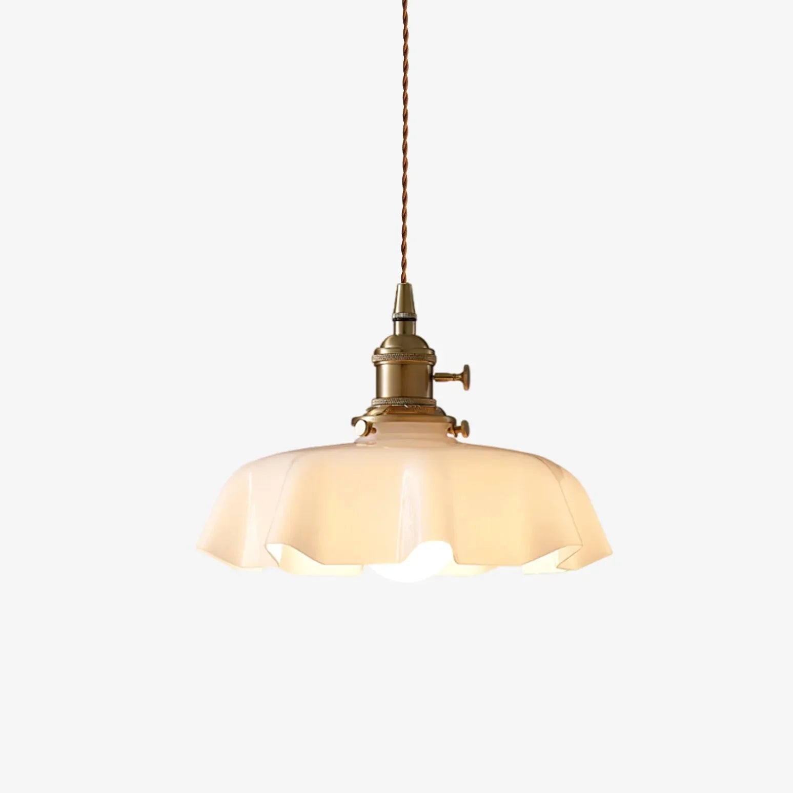 French style pendant light with scalloped cream glass shade