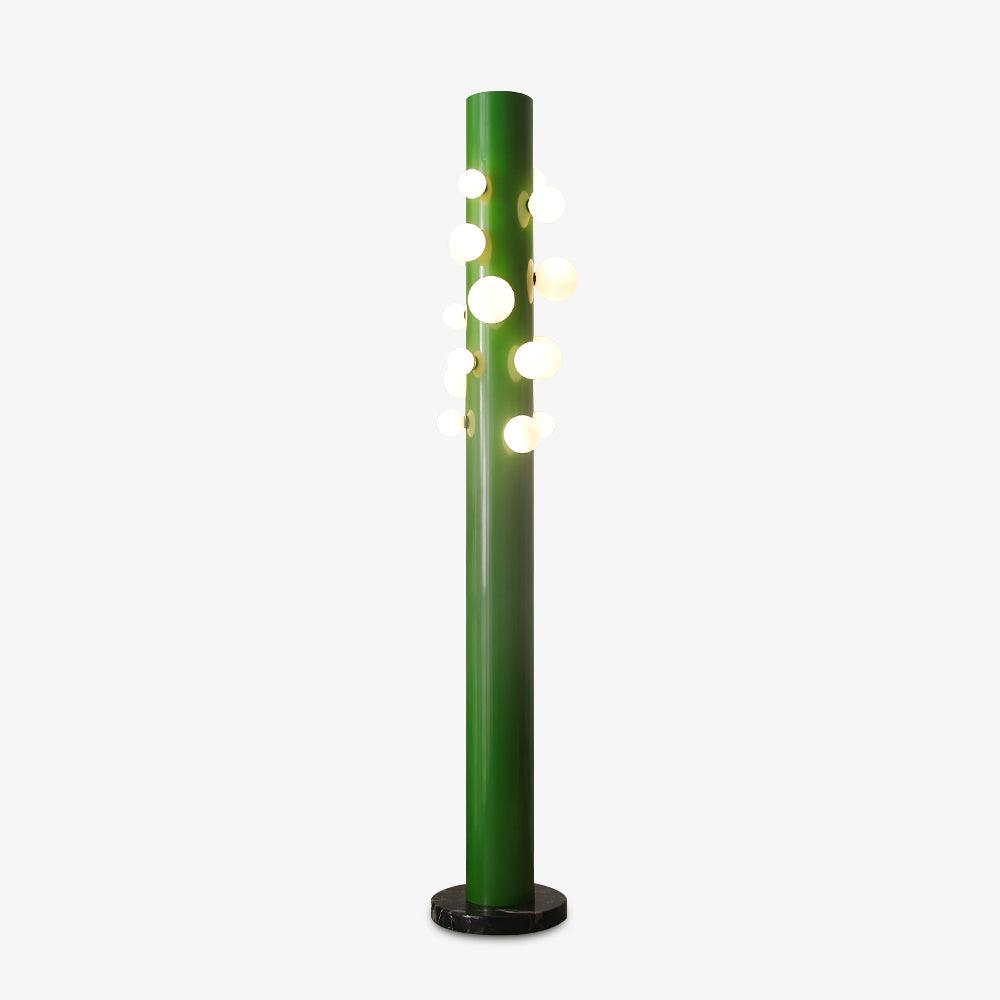 Green Floor Lamp with Vertical Column and Globe Lights
