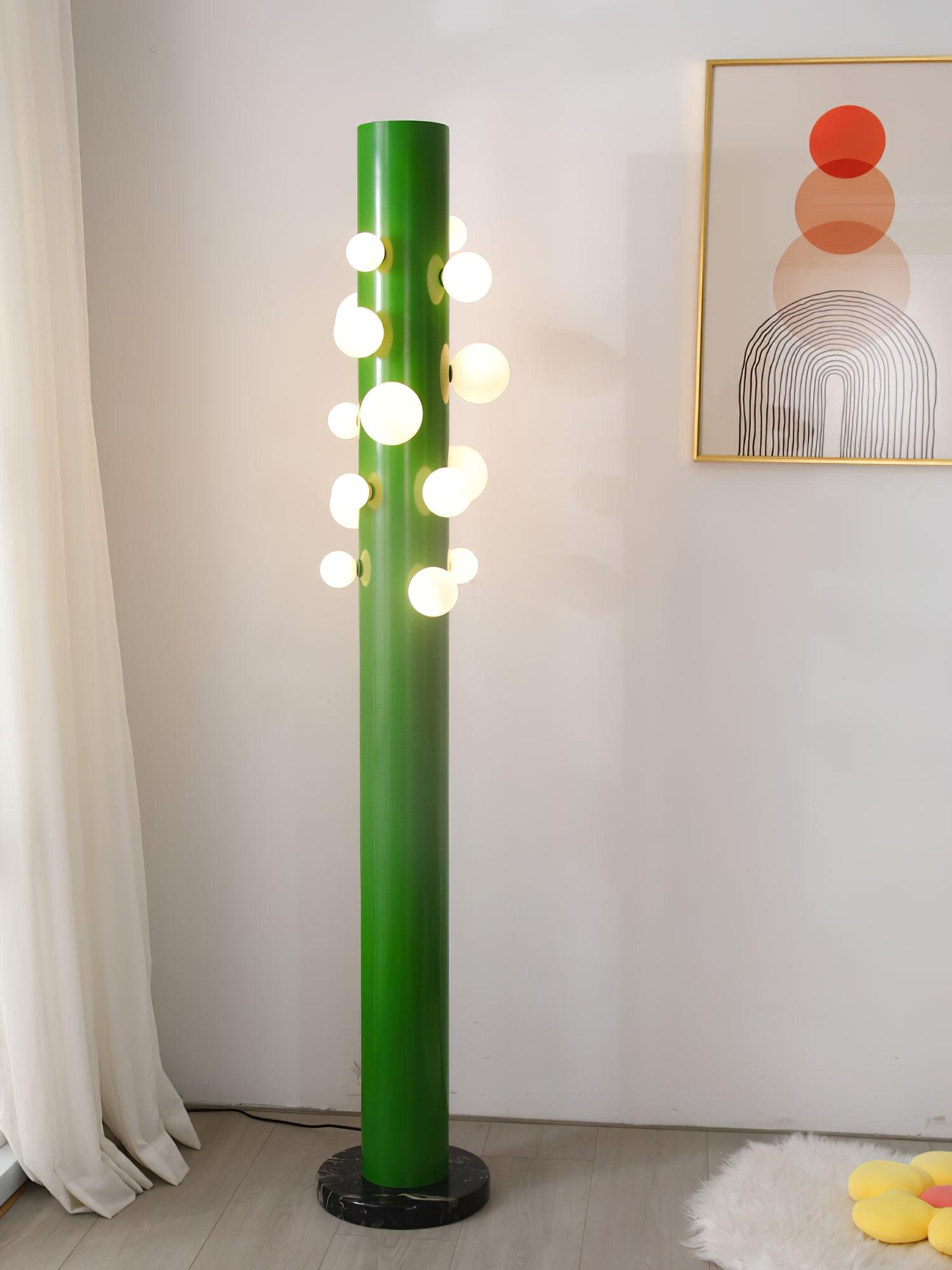 Green Floor Lamp with Vertical Column and Globe Lights