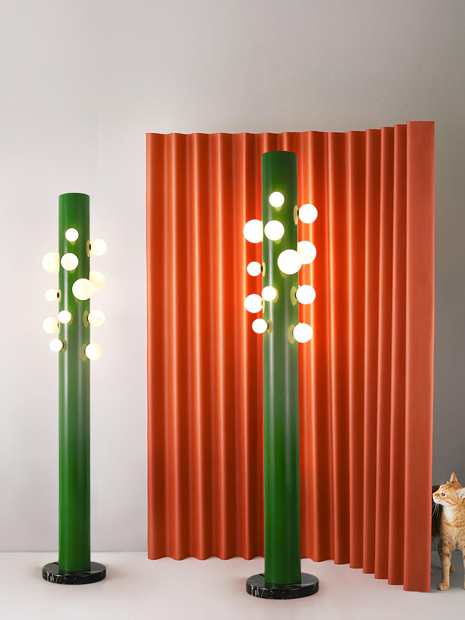 Green Floor Lamp with Vertical Column and Globe Lights