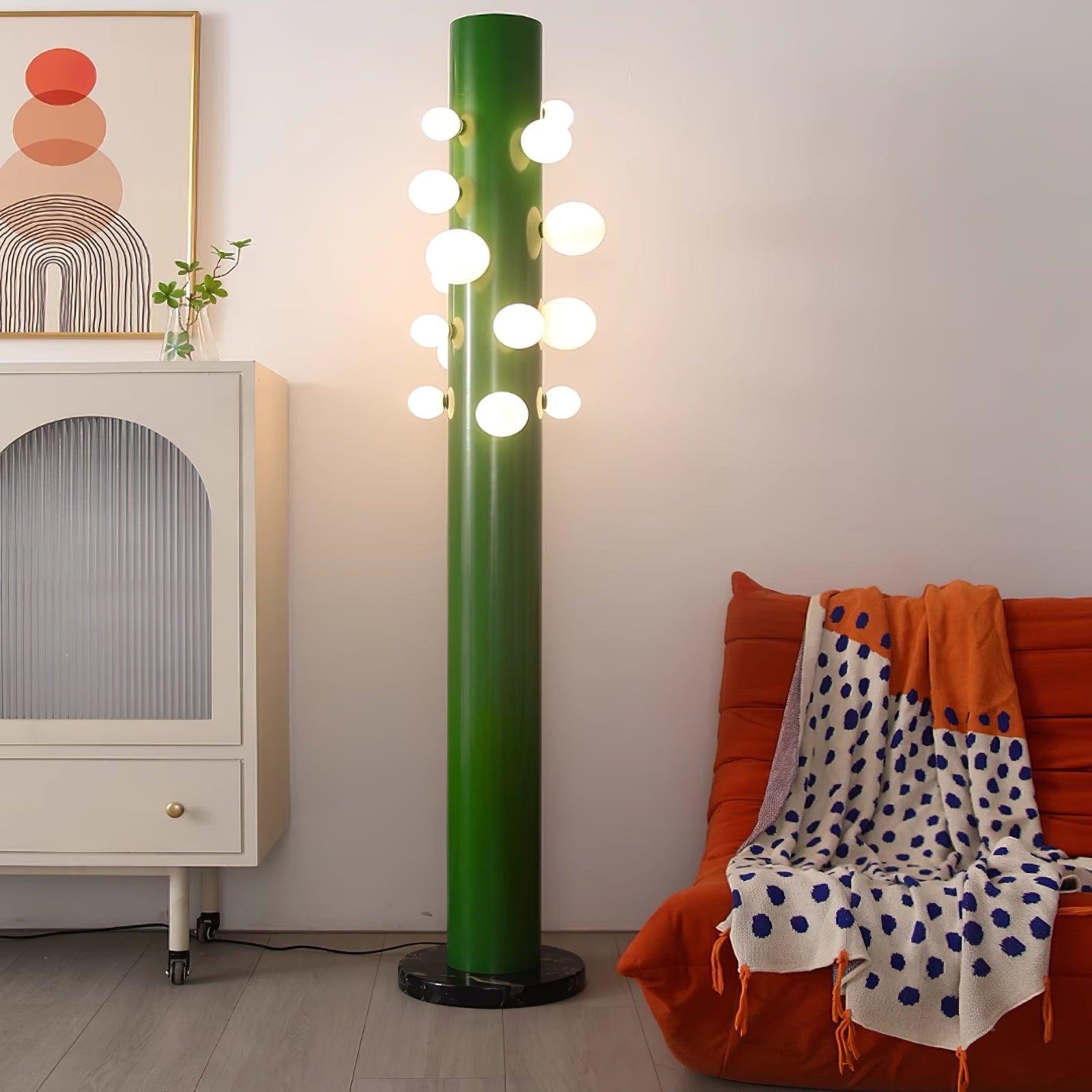 Green Floor Lamp with Vertical Column and Globe Lights