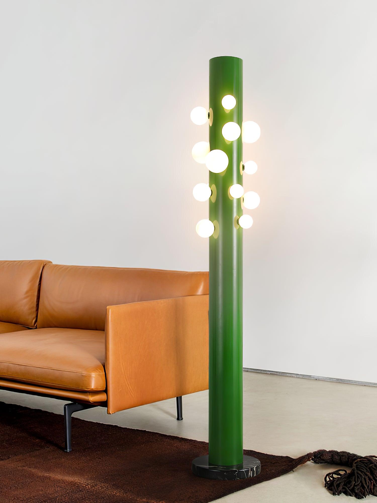 Green Floor Lamp with Vertical Column and Globe Lights