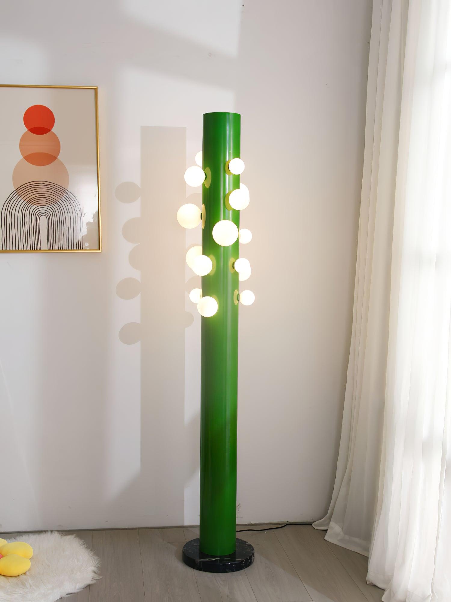 Green Floor Lamp with Vertical Column and Globe Lights