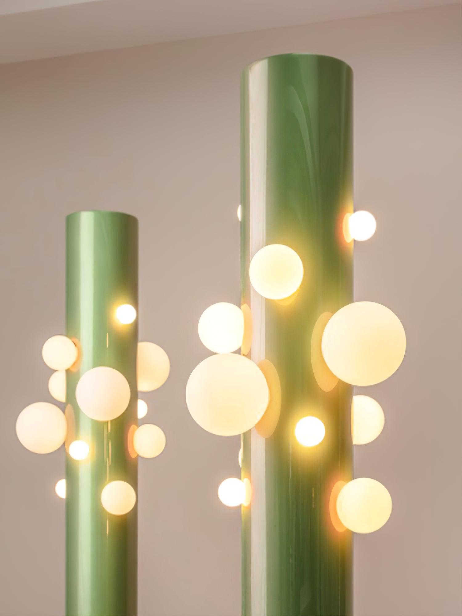 Green Floor Lamp with Vertical Column and Globe Lights