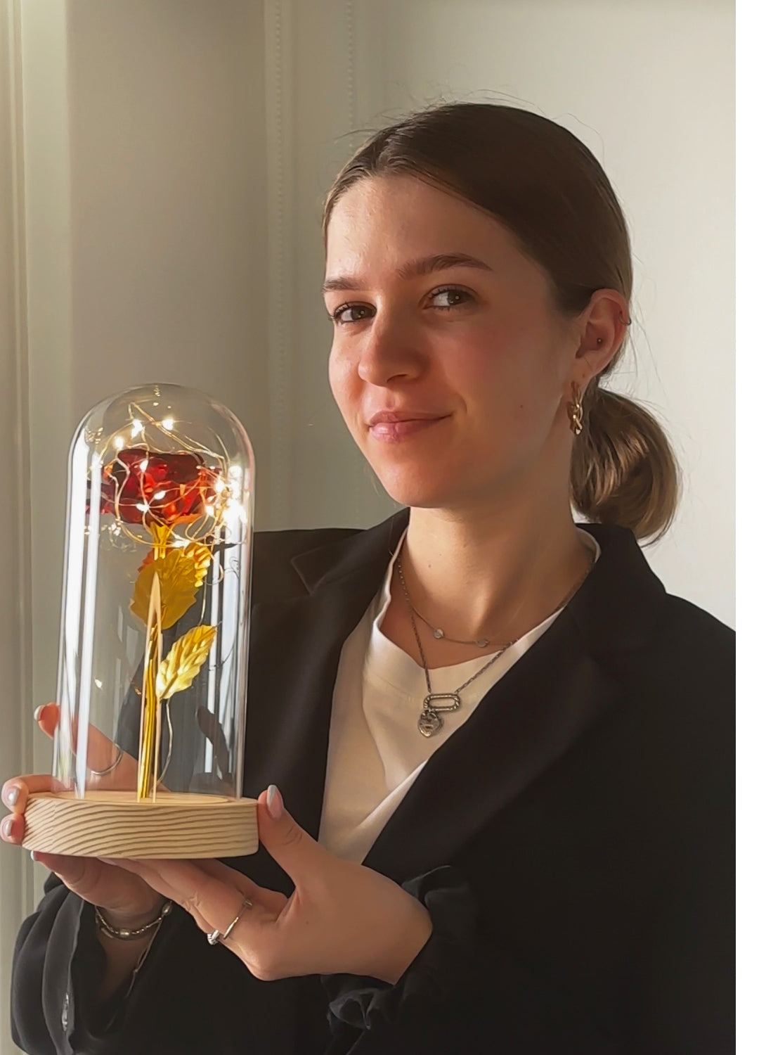 Glass Dome LED Rose Decorative Table Light