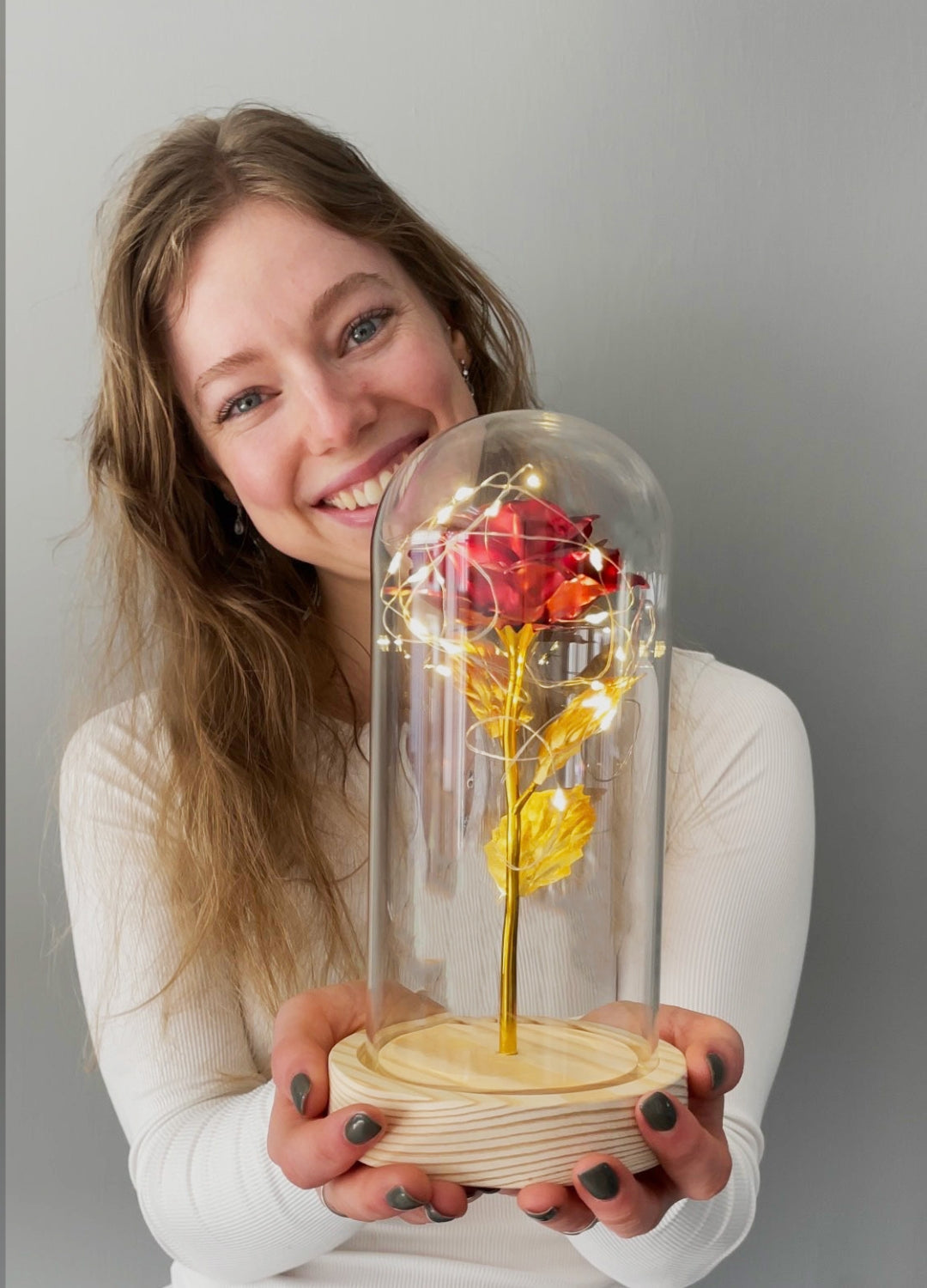 Glass Dome LED Rose Decorative Table Light