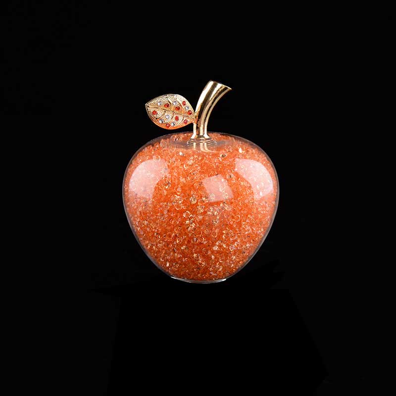 Sparkling Crystal Apple Ornament with Golden Leaf Detail