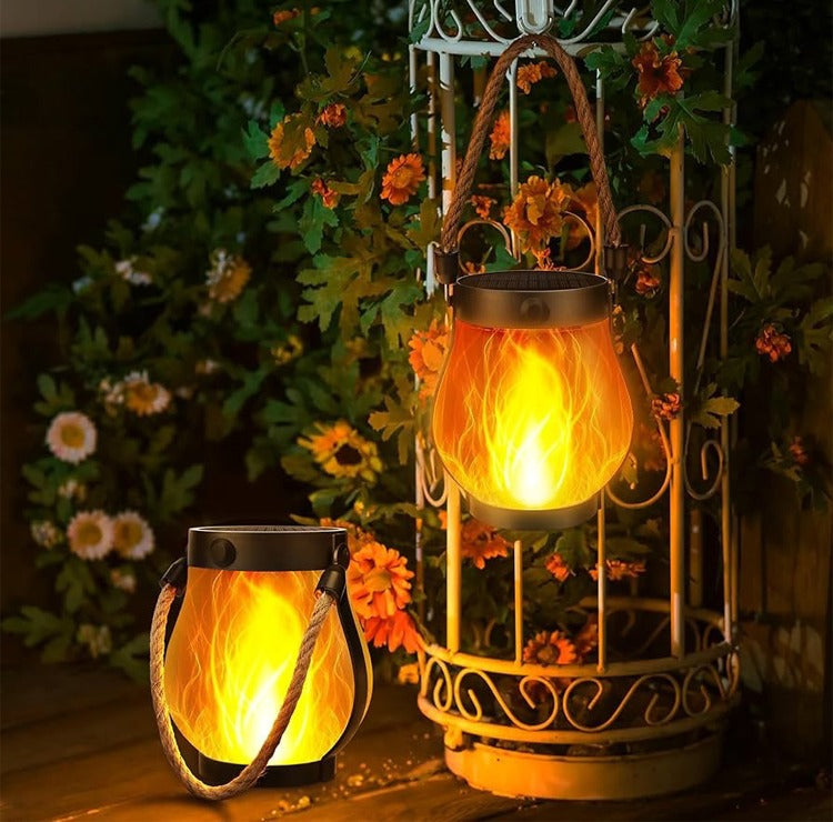 Outdoor Lantern Solar Flame Effect with Warm Ambient Light