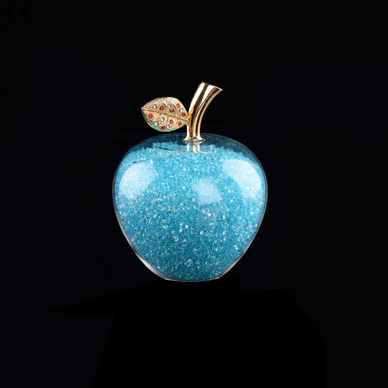 Sparkling Crystal Apple Ornament with Golden Leaf Detail