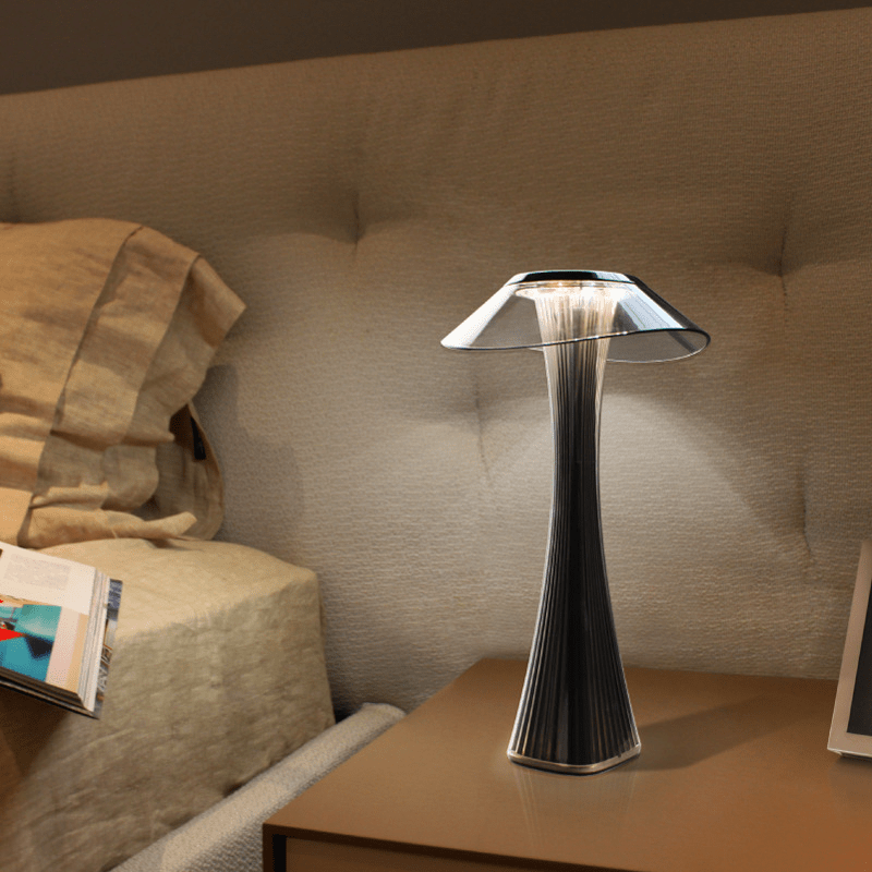 Fluted Glass Table Lamp with Clear Disc Shade