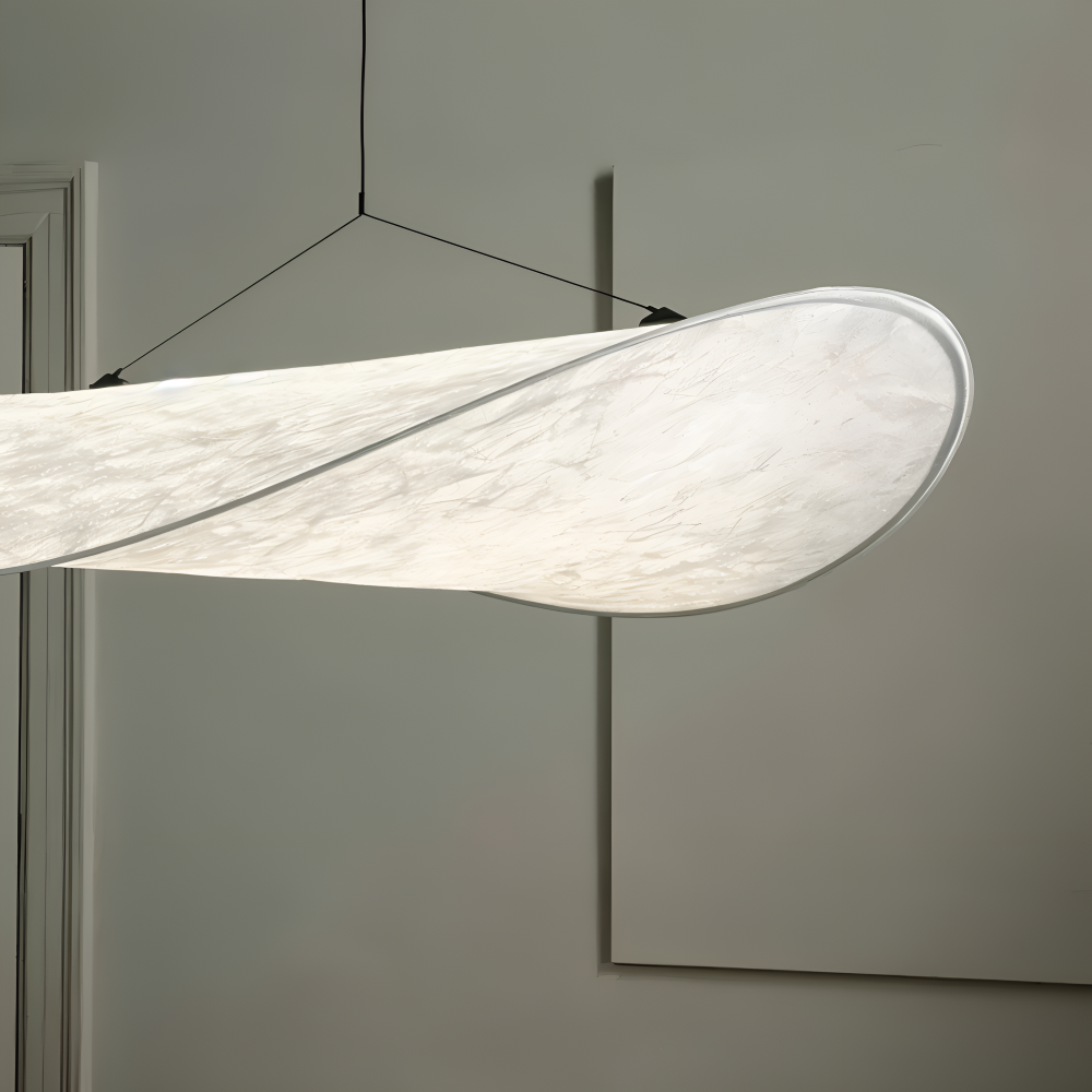 Hanging LED ceiling lamp with wave shaped panel