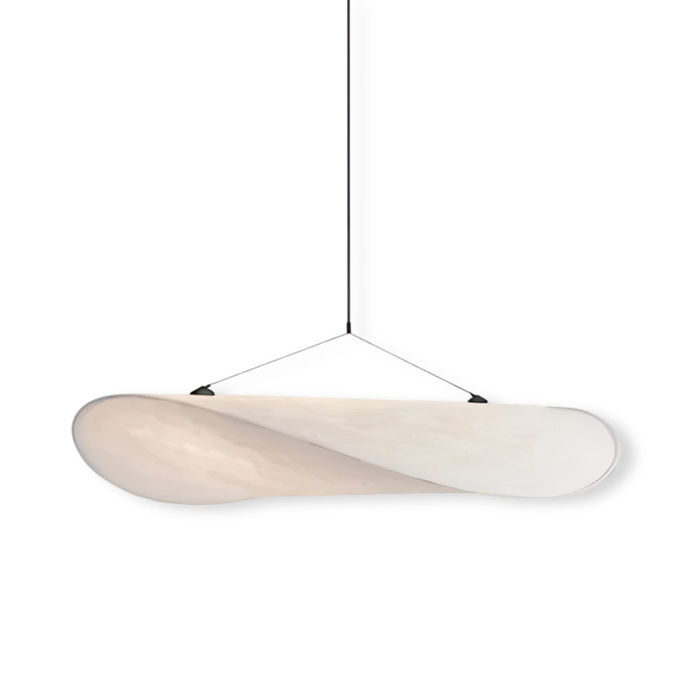 Hanging LED ceiling lamp with wave shaped panel