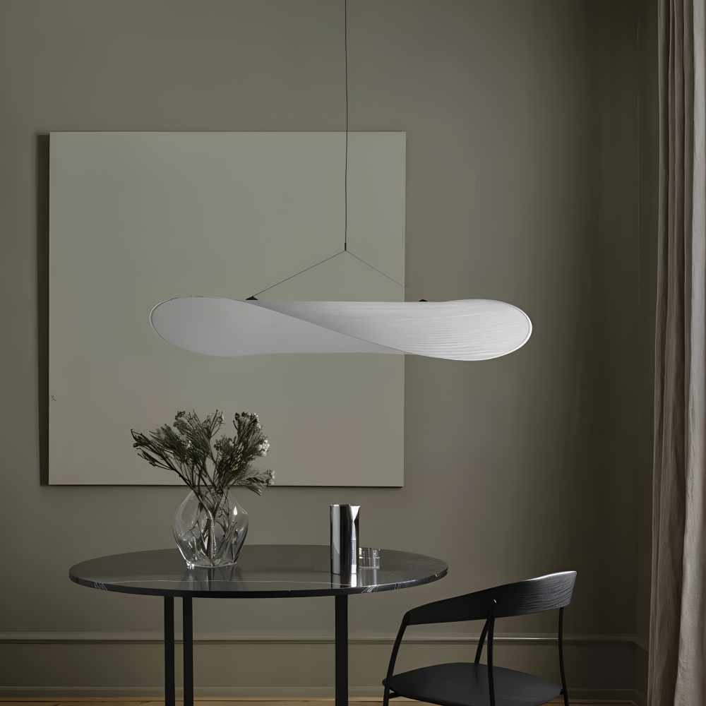 Hanging LED ceiling lamp with wave shaped panel