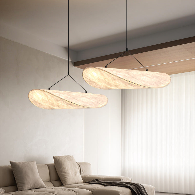 Hanging ceiling lamp with oval wave shaped shade