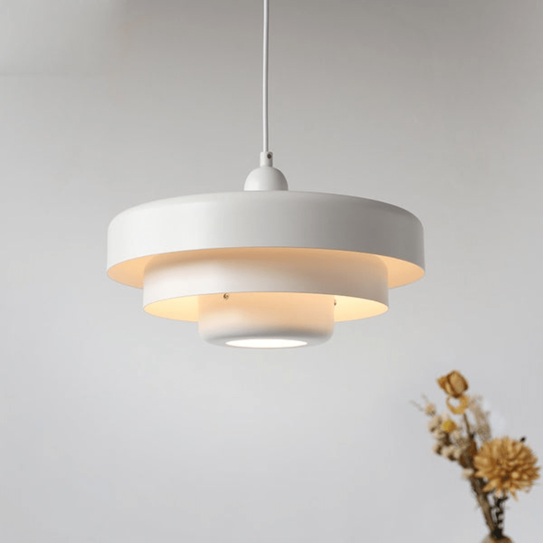 Hanging ceiling lamp with tiered round shade