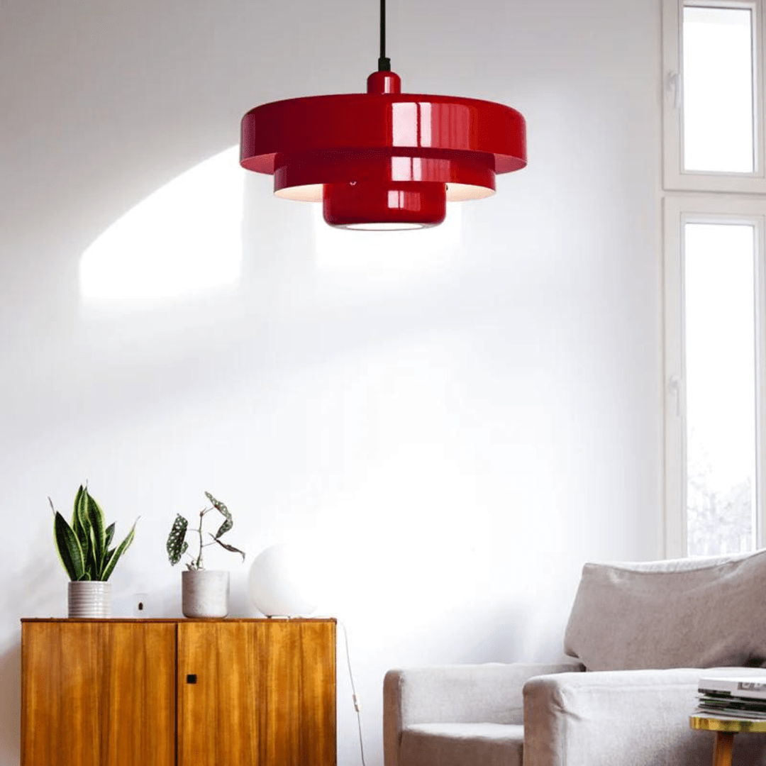 Hanging ceiling lamp with tiered round shade