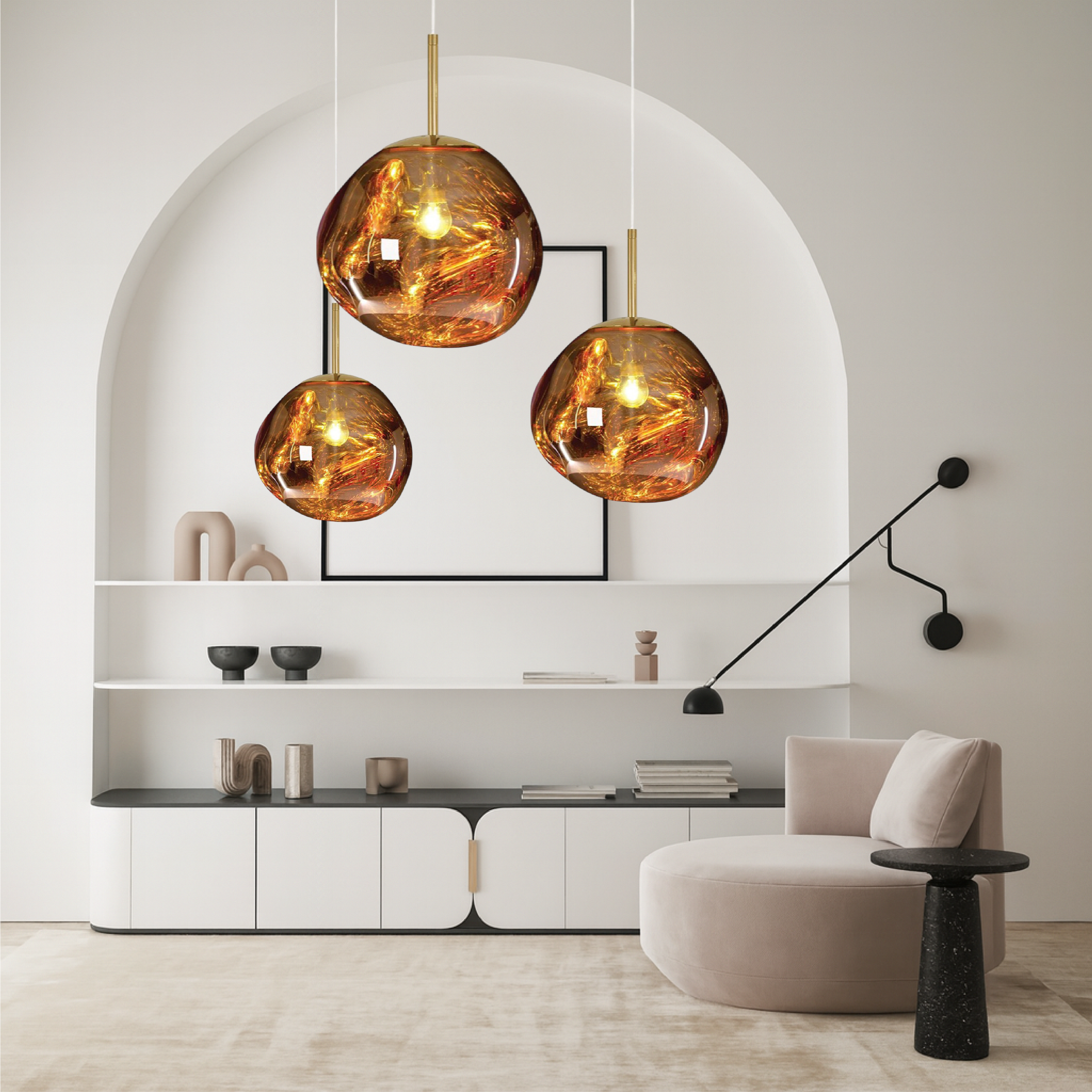 Hanging lamp with molten-style glass globe