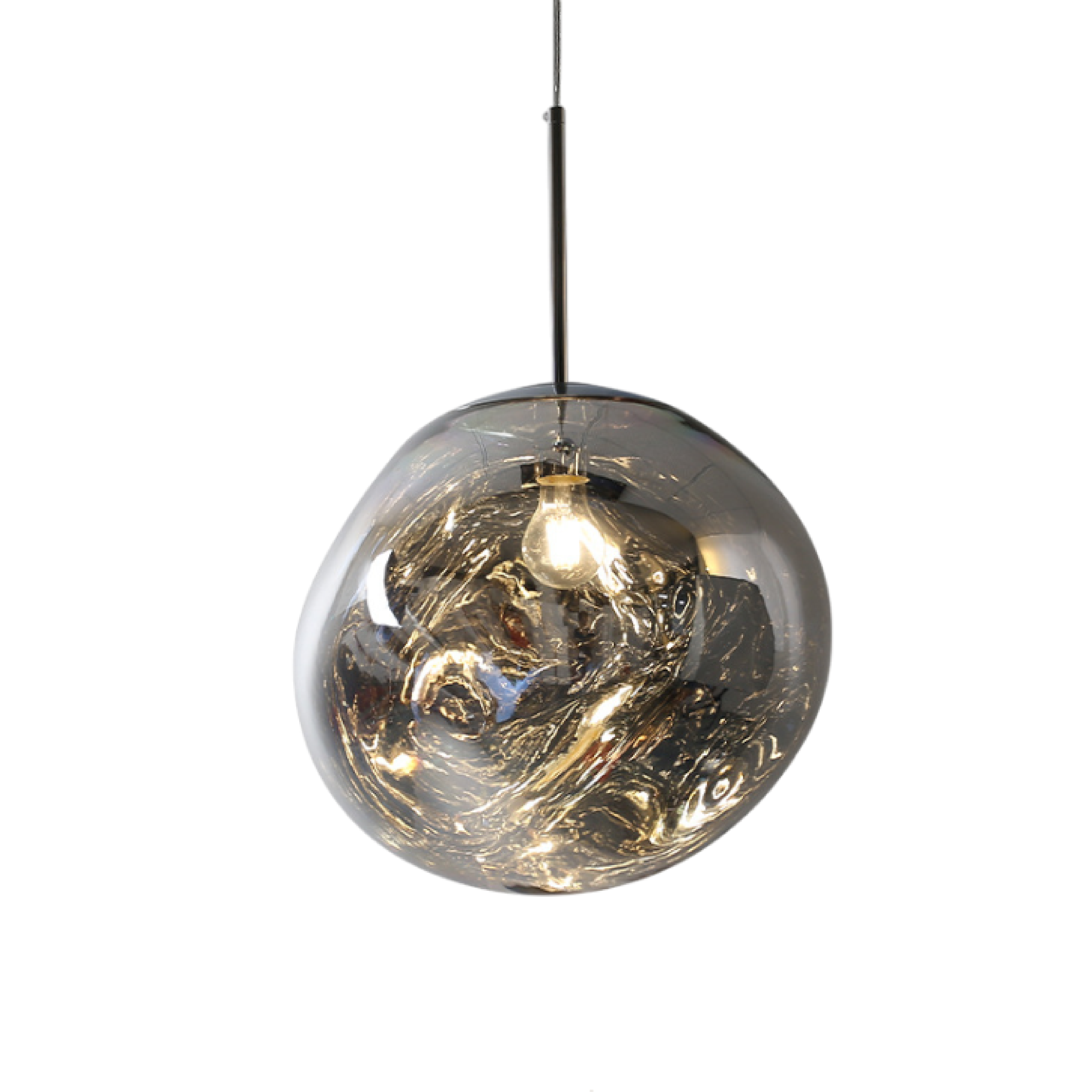 Hanging lamp with molten-style glass globe