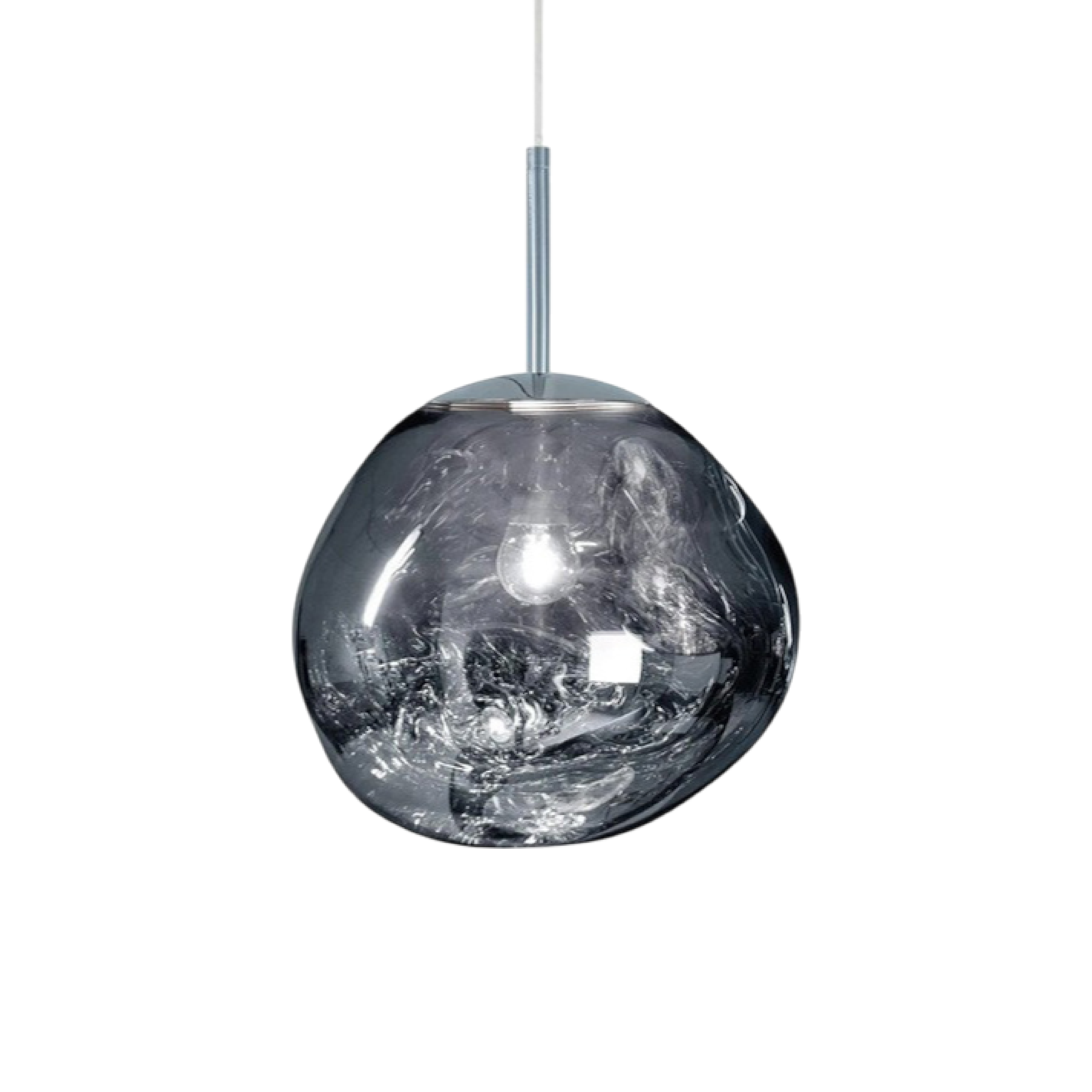 Hanging lamp with molten-style glass globe
