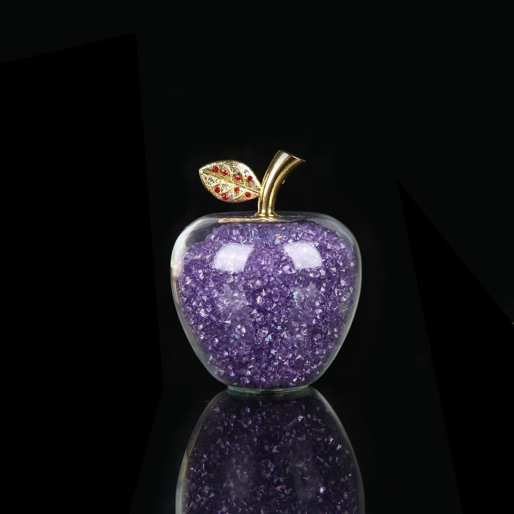 Sparkling Crystal Apple Ornament with Golden Leaf Detail